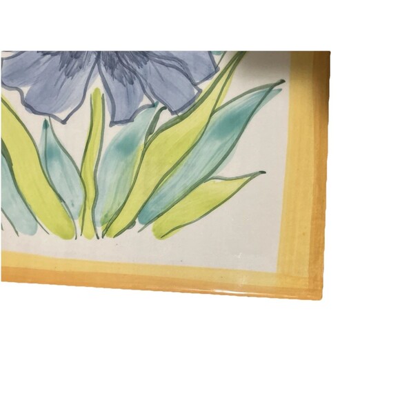 Italian Hand  Painted tile/trivet Made in Italy Vitage Blue Green Flower glazed - Picture 5 of 16